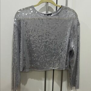 Zara Shimmering Silver Sequin Blouse